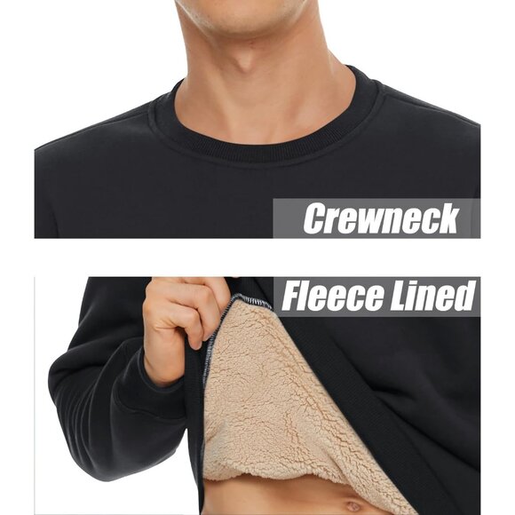 Mens Crewneck Sweatshirt Fleece Lined Warm Winter Outdoor Long Sleeve Pullover - Picture 5 of 6